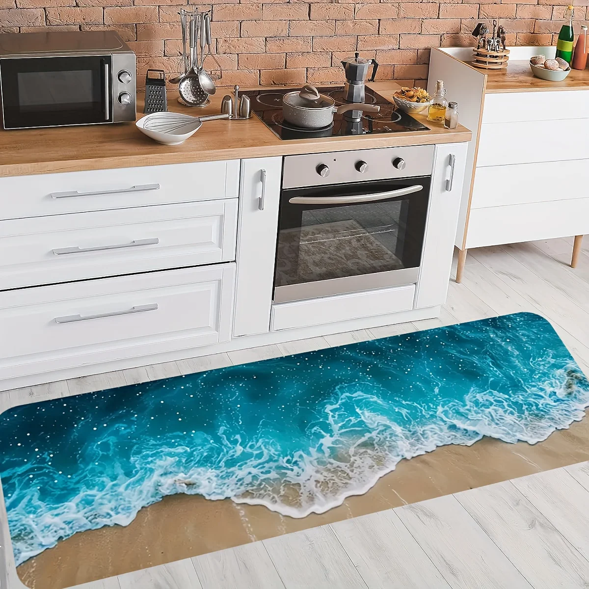 Summer Beach Wave Non-Slip Kitchen and Bathroom Rug - Decorative Floormat for Hallway and Balcony