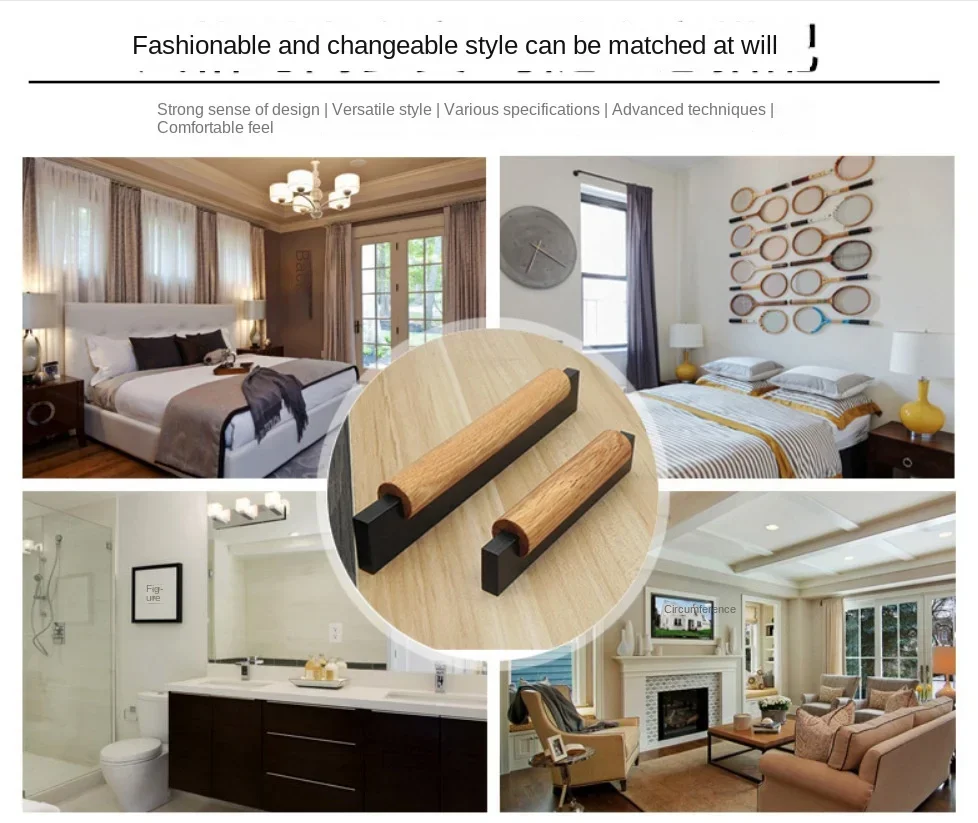 Description Picture 4 of itemBlack Beech Door Handle Hardware Nordic Modern Solid Wood Handle European Simple Cabinet Wardrobe Door Drawer