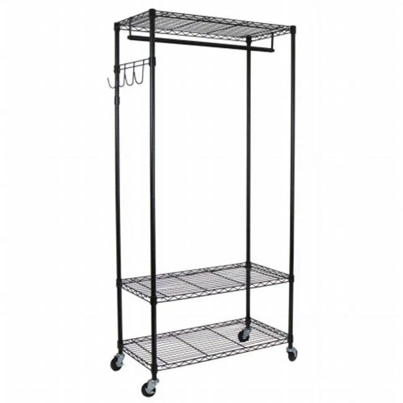 

Oceanstar Garment Rack with Adjustable Shelves with Hooks- Black--