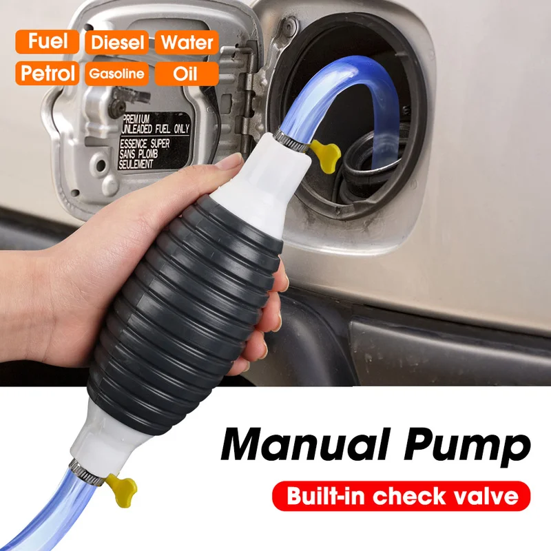 

Car Manual Fuel Pump Transfer Hand Universal for Motorcycles Boats Gas Gasoline Petrol Diesel Oil Liquid Water with Valve Clips