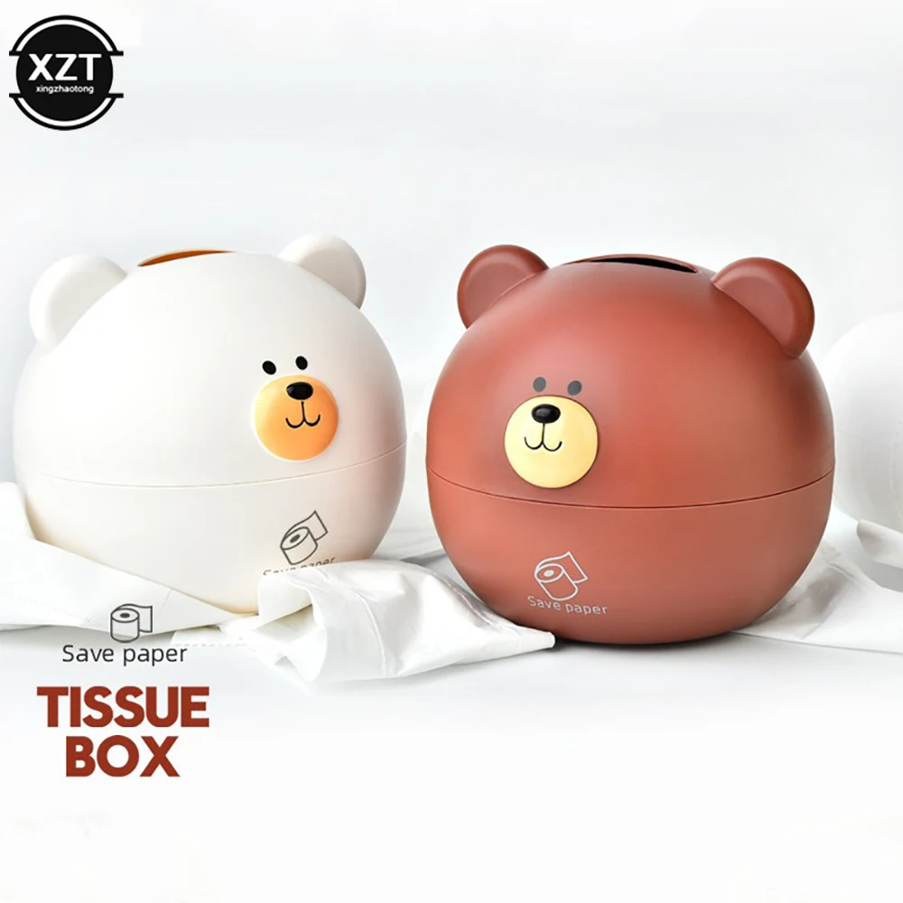 Cute Bear Head Tissue Box Nordic Roll Paper Storage Box Wc Round Container Rack Napkin Holder Living Room Creative Home Simple 2