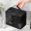 Fashion Transparent Mesh Travel Cosmetic Bag Storage 1/2/3 layer Toiletry Bag Large Capacity Make Up Organizer Bag Women's 4