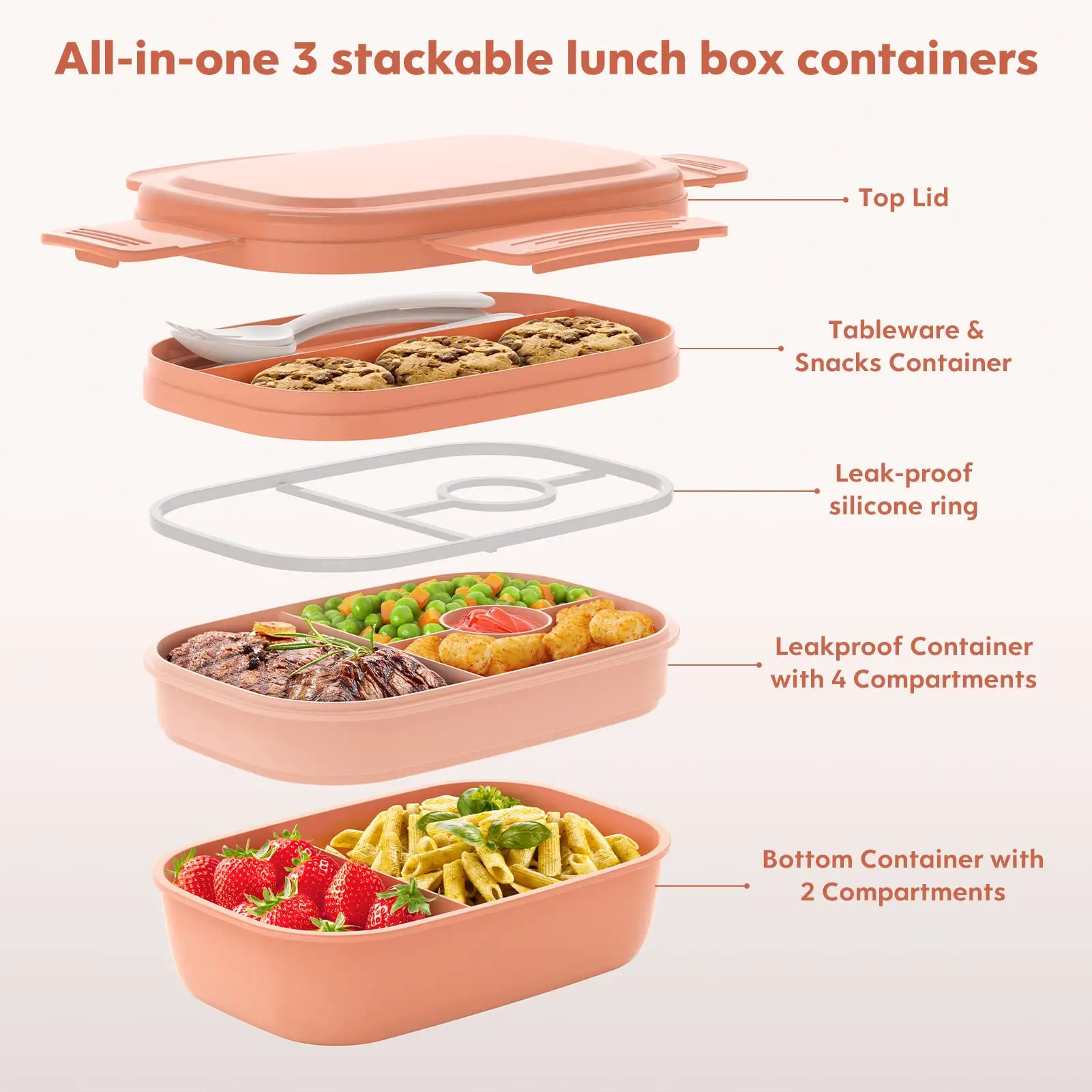 Stackable Bento Box Adult Lunch Box - 3 Layers All-In-One Lunch Containers  With Multiple Compartments For Adults & Kids - AliExpress