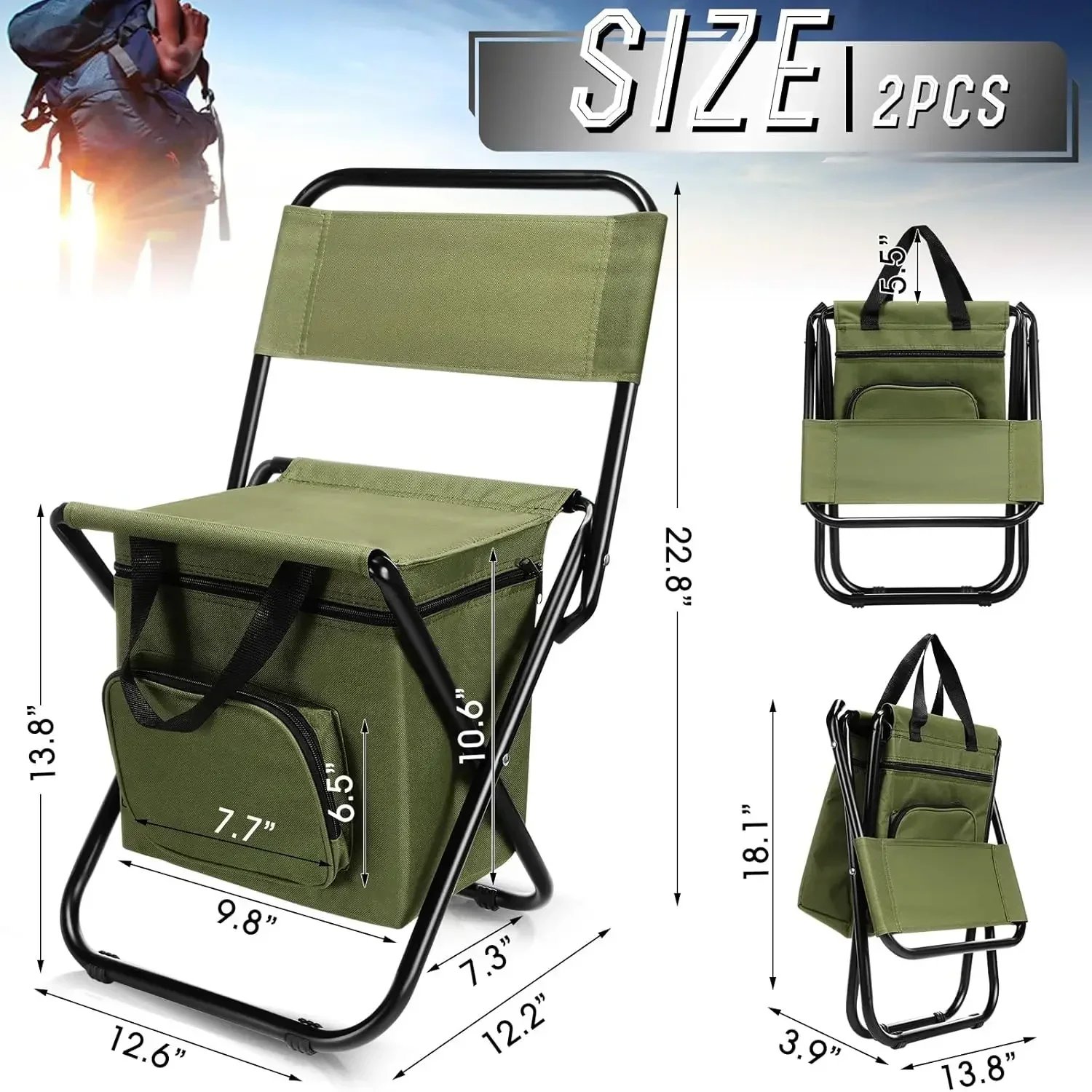 Chaise pêche pliante avec glacière et dossier - Siège camping plage léger portable avec rangement frais