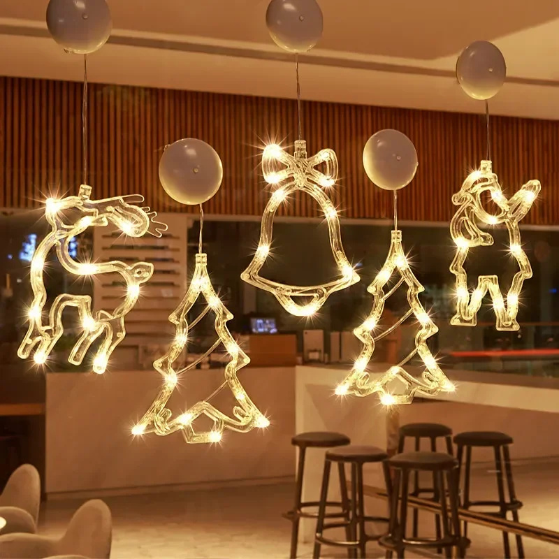 LED Light Snowflake Santa Christmas Hanging Battery-operated Window Ornaments Decoration for Home Xmas Navidad New Year Decor