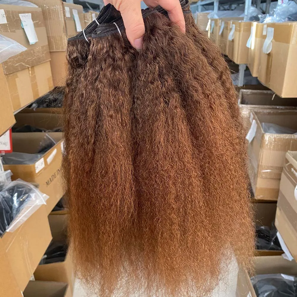 #4 Chocolate Brown Kinky Yiki Straight Raw Virgin Raw Human Hair Deep Wave Hair Extensions 3 4 Bundles Deals Double Weft Tissa 3