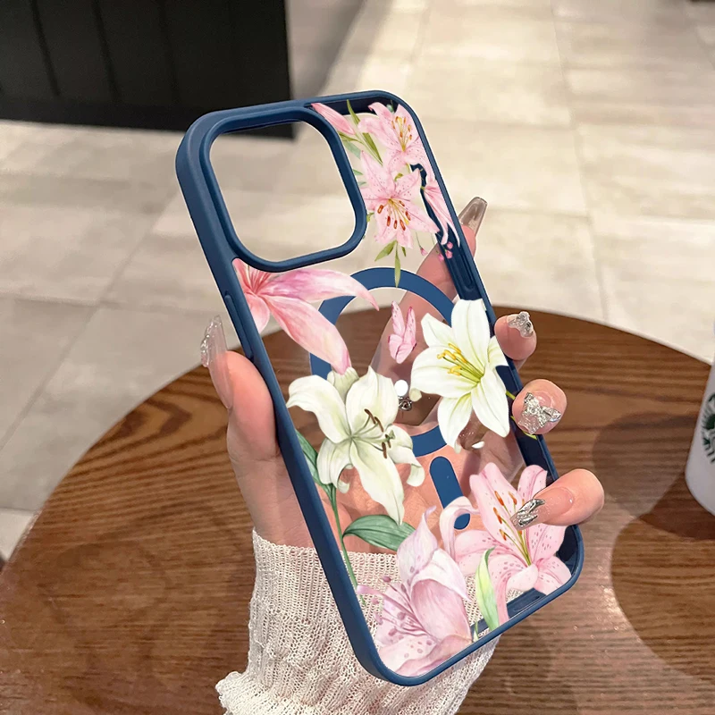 Lily Flower and Butterfly Magnetic Phone Case Cover