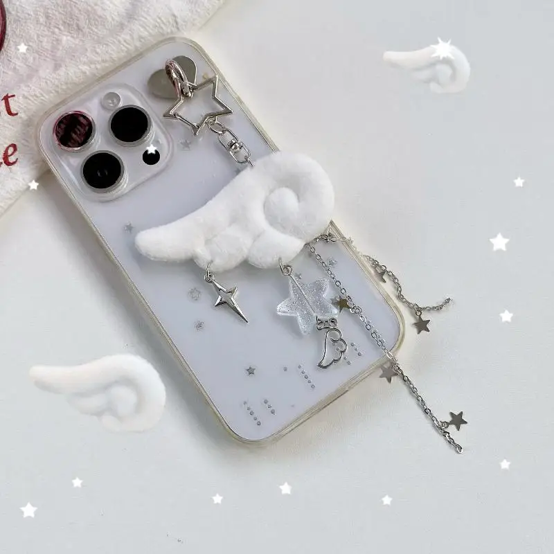 INS Style Retro Fabric Star Chain Wing Pendant Keychain Y2K Angel Mobile Phone Chain Bags Ornament Decoration Accessories Gifts