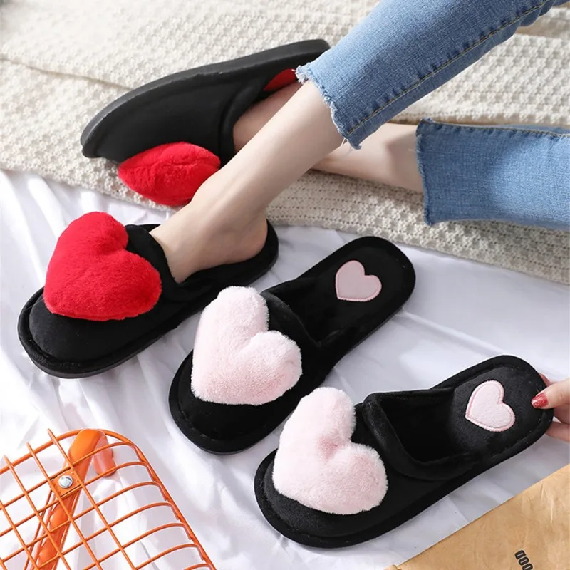 Women Indoor Warm Home Slippers Bedroom Cute Heart Pattern Non-slip Soft Comfort Plush House Slippers Shoes Autumn Winter — view 3