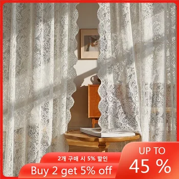 여아용 화이트 레이스 커튼, 문짝 창문 커튼, 거실 침실 공주 얇은 명주 그물 커튼, 홈 장식 상품 이미지