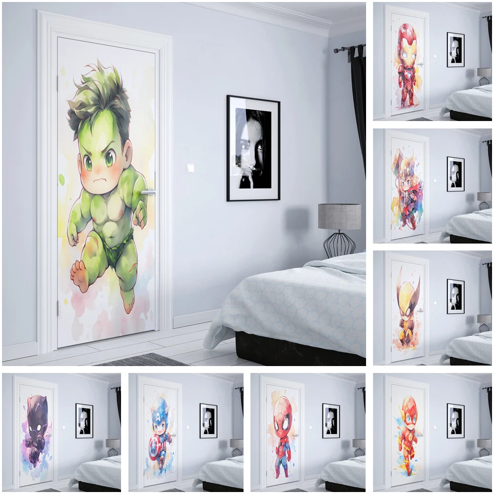 Marvel Movie Superhero Funny Spider-Man Iron Man Hulk Hd Pvc Door Sticker Classic Home Decoration Art Autoadesivo Da Parete