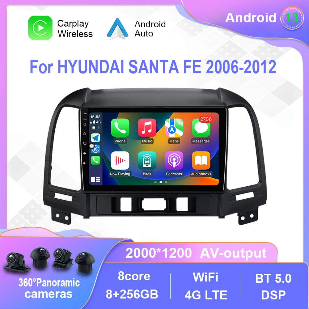 

Android 12.0 For HYUNDAI SANTA FE 2006-2012 Car Radio Multimedia Video Player Navigation stereo GPS Carplay No 2din 2 din dvd