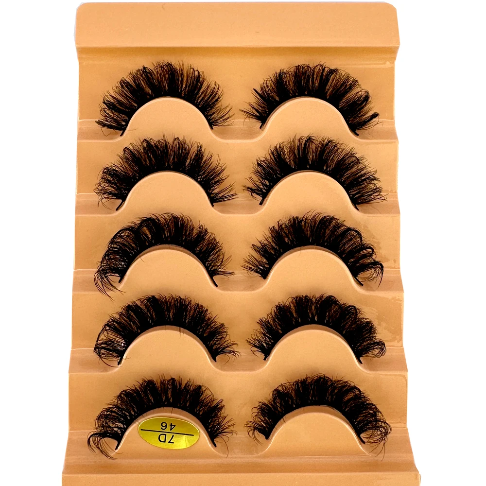Katzenaugen-Wimpern, 3D, natürliche falsche Wimpern, D-Locken, flauschig, weich, Kreuz, 5 Paar, Manga-Wimpern, Wispy, natürliche Wimpernverlängerung, Make-up – Detail 1
