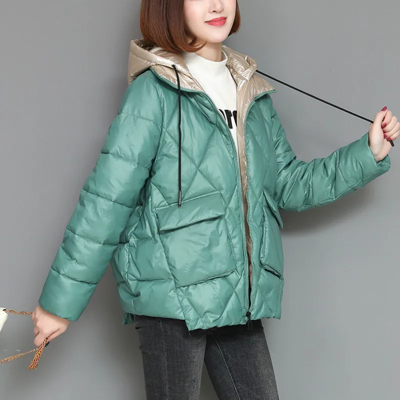 Women Casual Korean Style Pockets Oversize Autumn Winter Coats Jacket Women Solid Color Hoodies Patchwork Black Jackets M-3XL