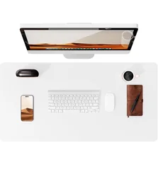 Premium Leather Desk Protector | Extra-Large Workspace Mat - 80x40 cm (White)