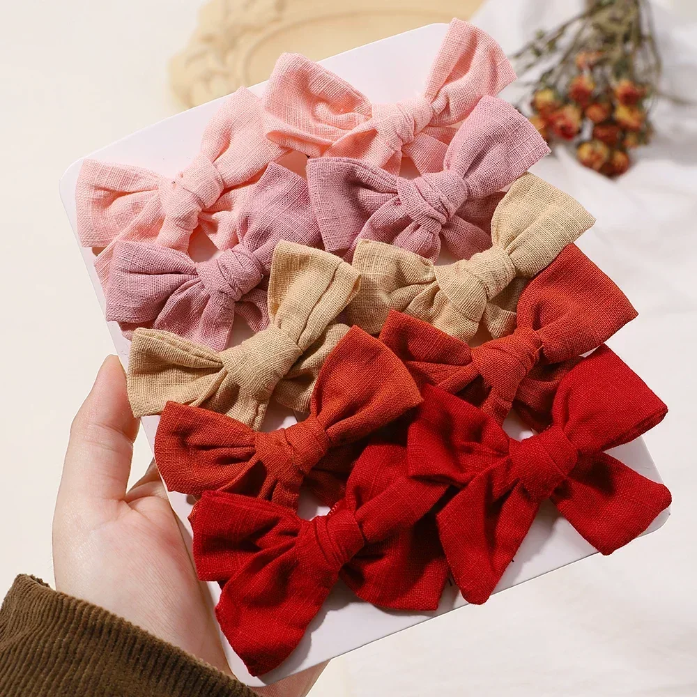 

10Pcs/set Solid Color Cotton Hair Bows Hair Clips for Baby Girls Boutique Hairpins Barrettes Headwear Hair Acesssories Wholesale