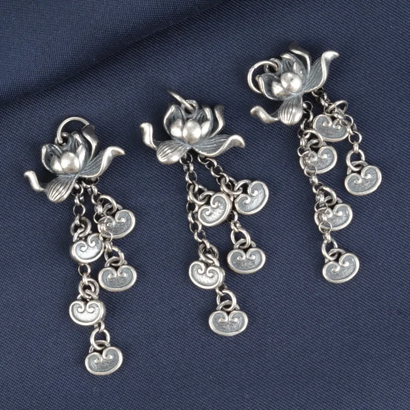 

Ruyi tassel pendant S925 pure silver lotus leaf long pendant charm DIY materials