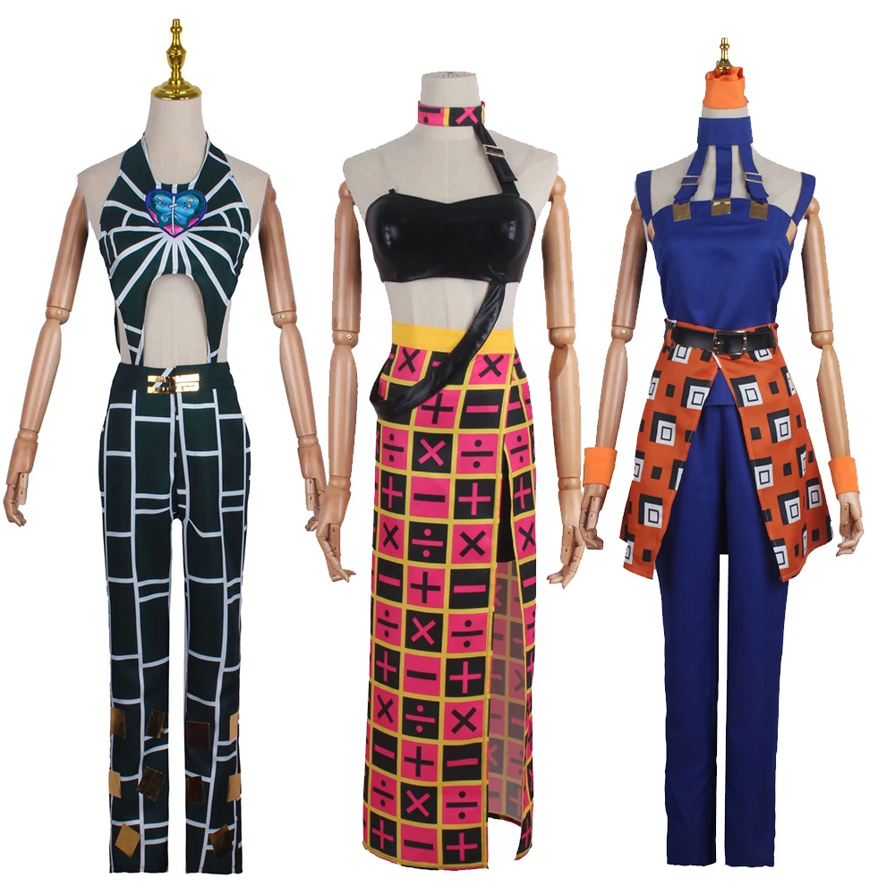 

Anime JoJo's Bizarre Adventure Jolyne Cujoh Narancia Ghirga Trish Una Cosplay Costume Woman Jacket Jumpsuit Skirt Suit