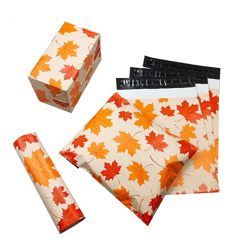 10x13inch Maple Leaf Printing Shipping Envelope Orange Plastic Delivery Bag Waterproof Packaging Supplies Gift Courier Bag 10Pcs 100pcs shipping envelope thicken poly clothing mailing bags flower printing courier storage bag waterproof plastic express pouch