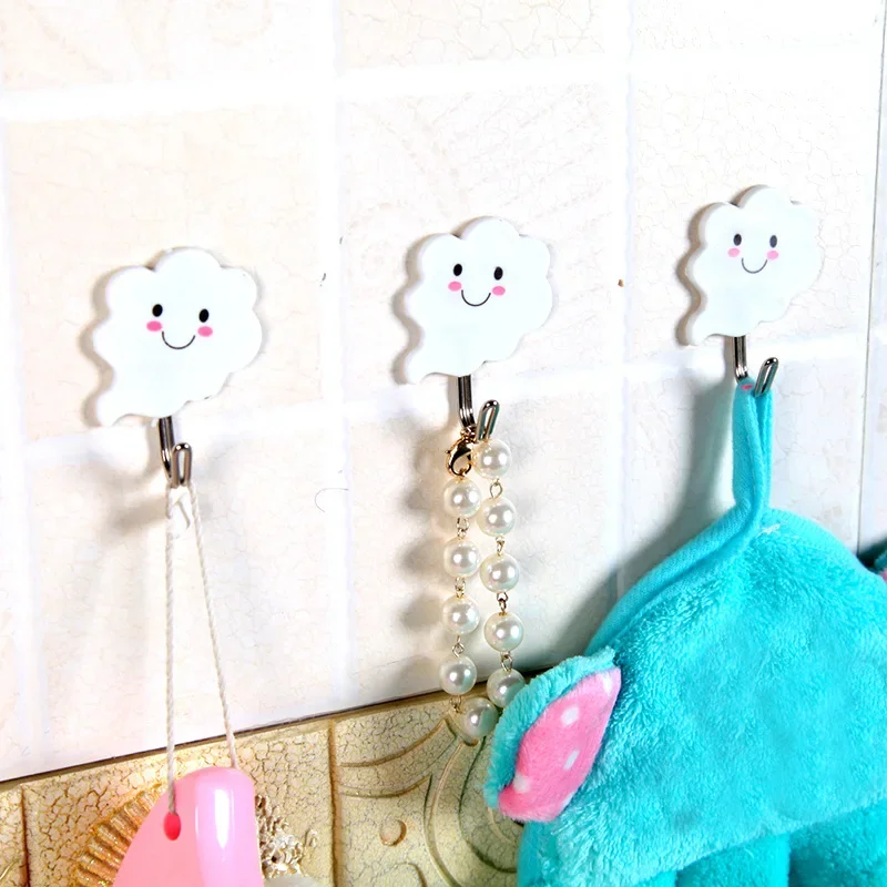 3Pcs/Set Cloud Shape Self Adhesive Key Hanging Hook/ Multifunction Wall Mounted Clothes Towel Door Hook/ Kids Room Hanger 2