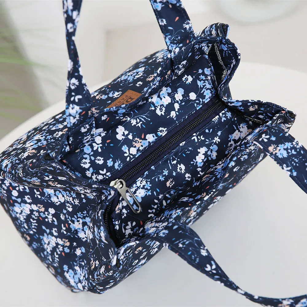 Brandneue Blumenmuster-Handtasche mit Reißverschluss Halbgeschlossene Arbeits-Lunchbox-Tasche mit Aluminiumfolie-Isolierung Innen – Detail 7