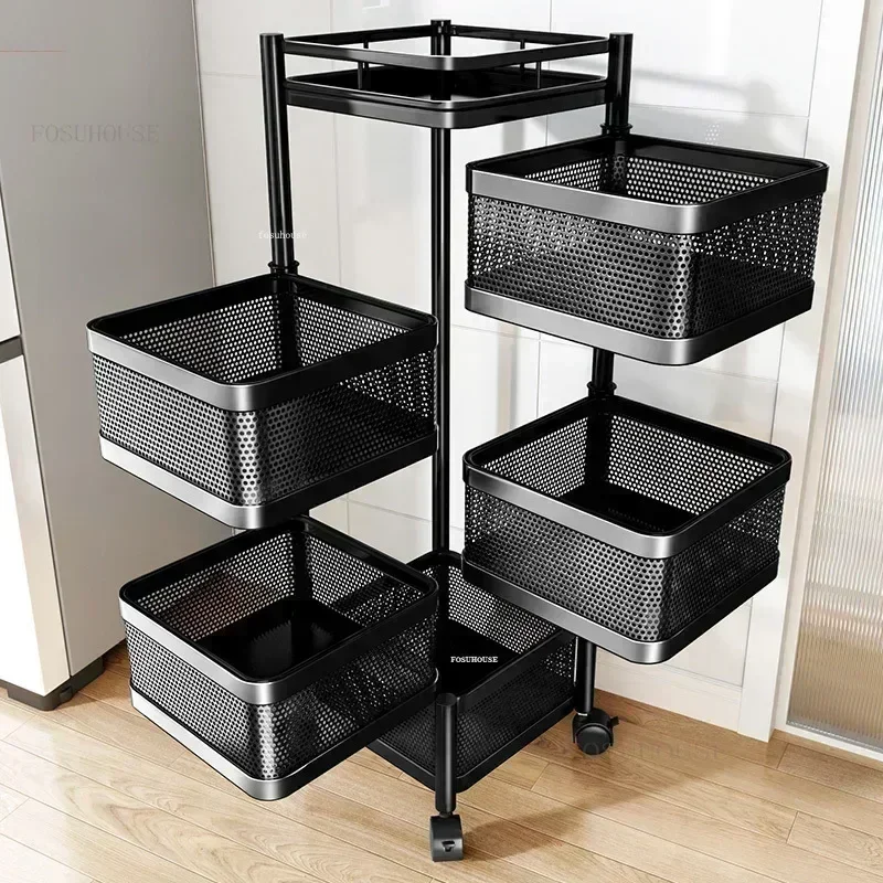 Kitchen Storage Trolley Cart Living Room Multi-layer Auxiliary Cart For Fruit And Vegetable Snack Home Rotating Kitchen Trolleys