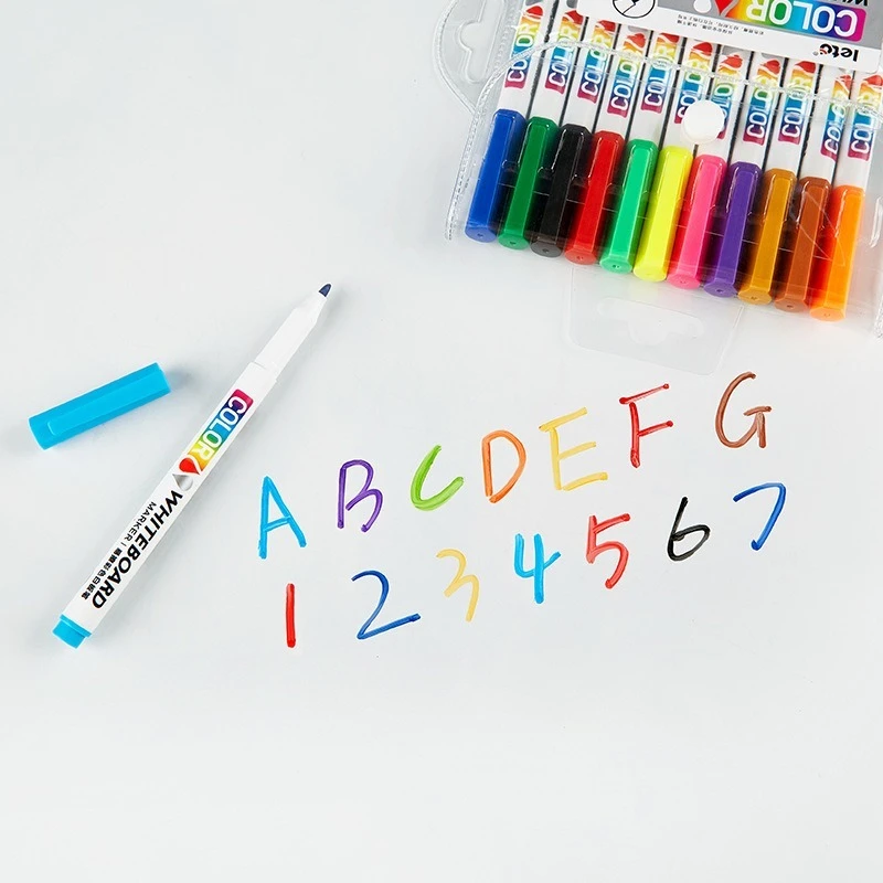 Marker Pens 12 Color Whiteboard Markers Pen Fine Tip Dry Erase Marker Pen Kids Graffiti Writing Drawing Office School Calendar Boards