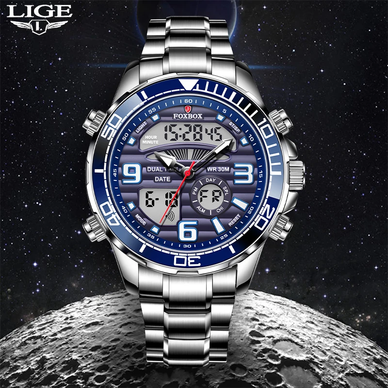 Mode Herenhorloges Quartz Horloge voor Heren Chronograaf Waterdicht 24-uurs LCD-scherm Lichtgevende Klok_voghion.com