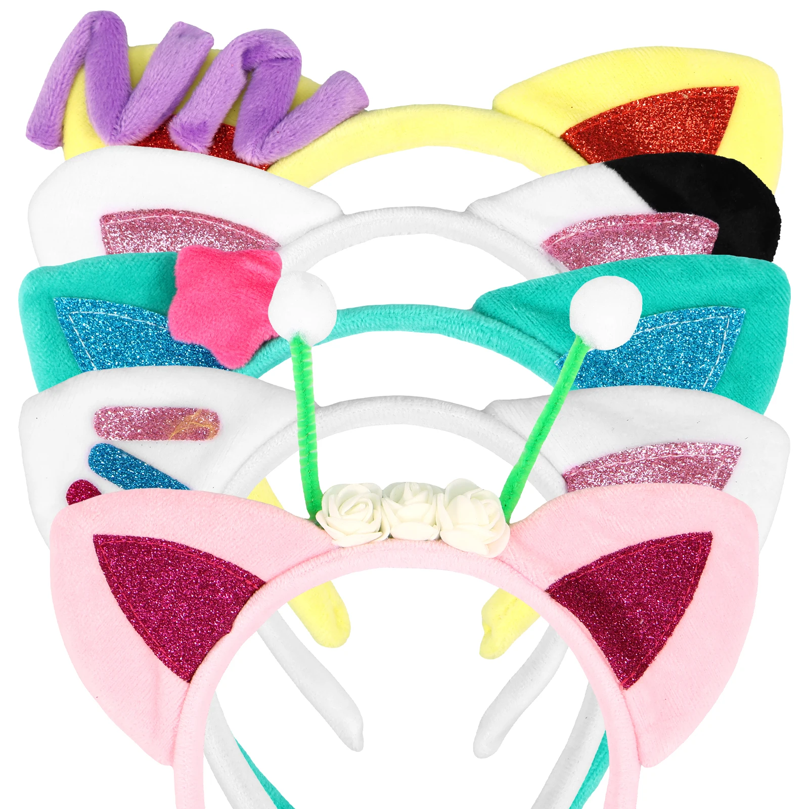 

5Pcs Cat Ears Headbands Cute Cat Ears Hair Hoops Elastic Shiny Headbands Soft Comfortable Felt Kitty Hairbands Hair Accessories