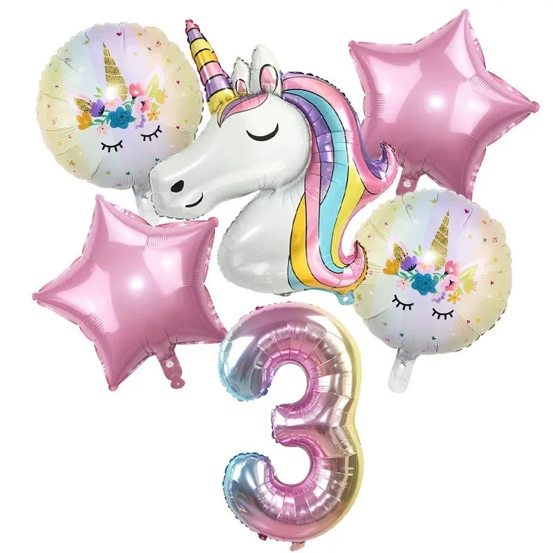 

1Set Rainbow Unicorn Balloon 32 inch Number Foil Balloons Unicorn Theme Kids Birthday Baby Shower Party Balloon Supplies