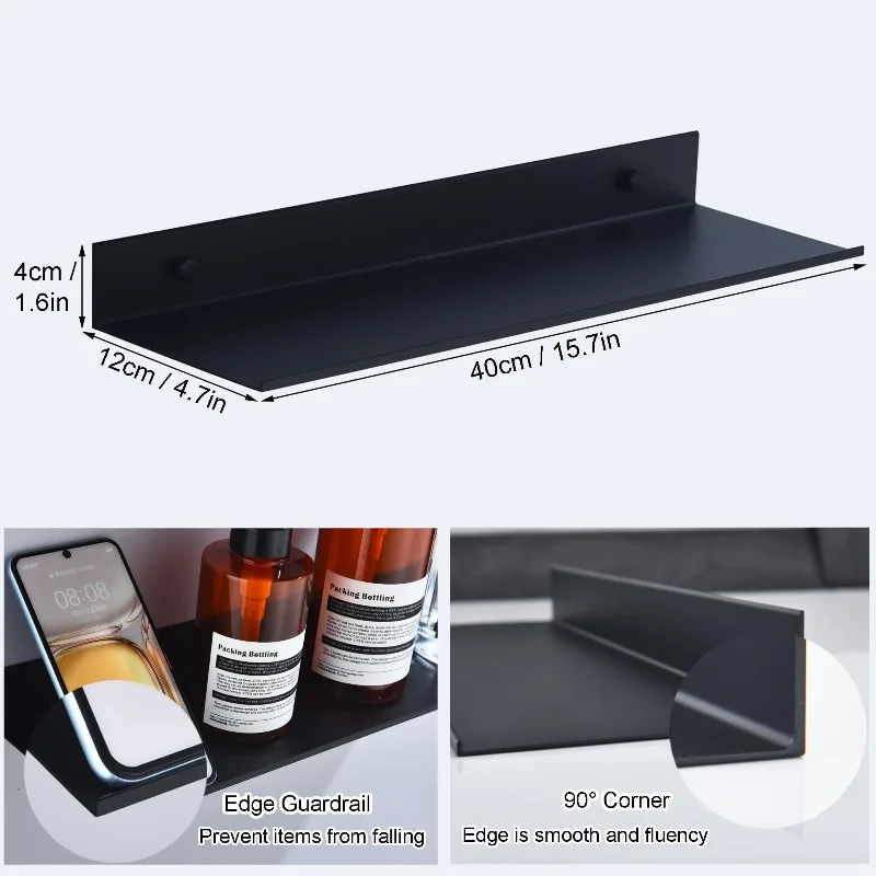 Scaffali da Bagno per Organizzazione e Stoccaggio 15/20/30/40/50cm 1 pezzo 1 Pezzo Scaffale Moderno per Cucina, Doccia e Bagno, Nero, da Parete - immagine 5