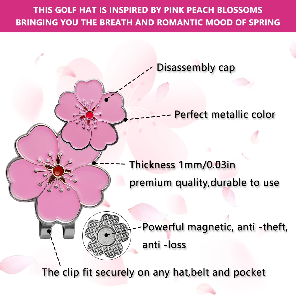 Caiton rose flower golf cap clip with strong magnet anti-rust durable marker securely attaches to hats or belts