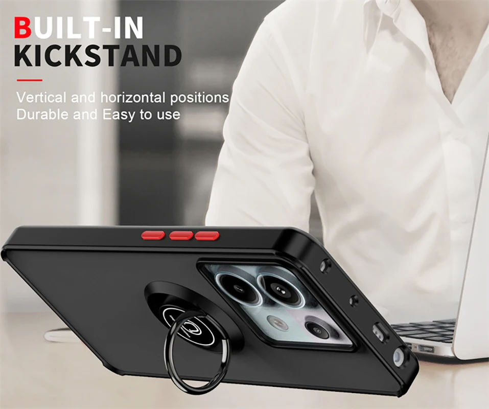 Shockproof Matte Hard Back Cover with Magnetic Ring Holder