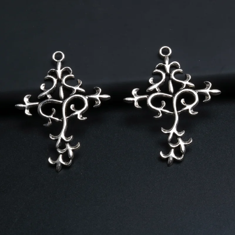 

6pcs Silver Plated Retro Flower Branch Crosses Alloy Pendant Necklace Earrings Metal Accessories DIY Charm Jewelry Crafts Making