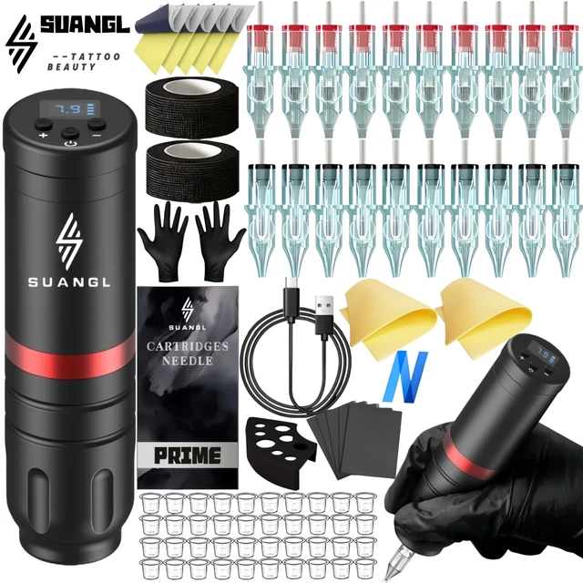Tattoo Kit SUANGL Memory Function Tattoo Pen Kit For Permanent Makeup Tattoo Machine Wireless Tattoo Power Supply Tattoo Kit