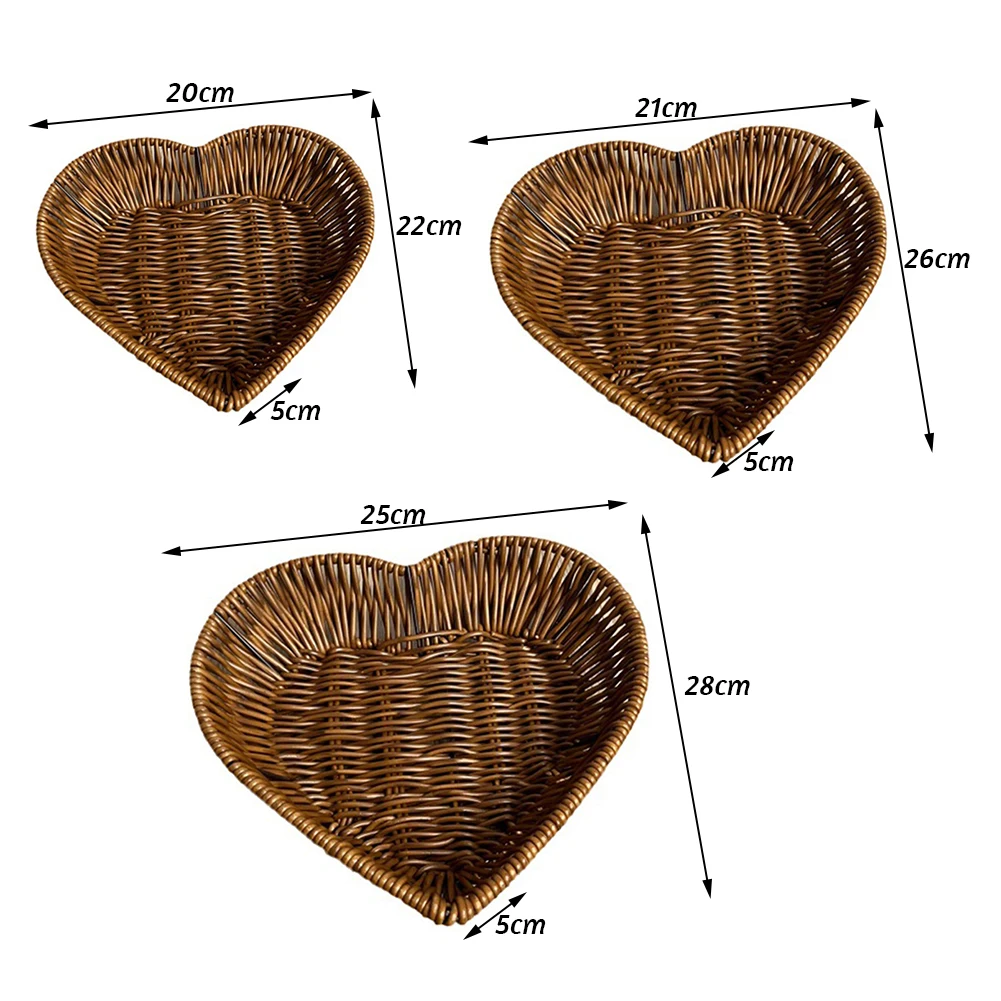 Simulation Rattan Woven Fruit Basket,Heart-shaped Desktop Storage Baskets for Home Kitchen,Retro Decorative Tray for Vegetables 6