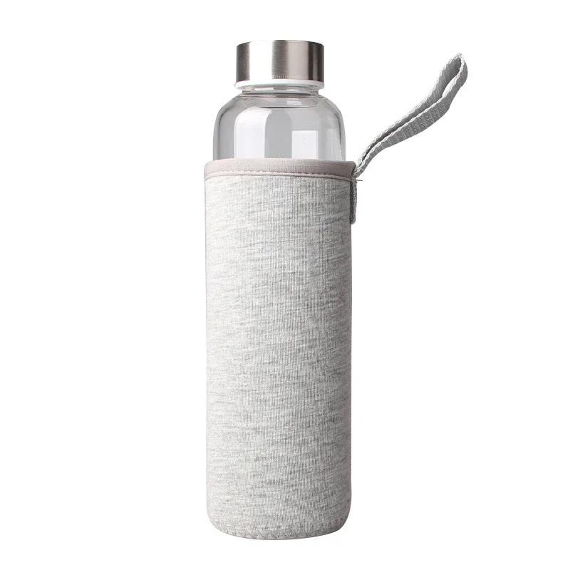 550ML Sport Water Bottle with Tea Infuser and Gray Protective Bag High Temperature Resistant Glass Water Bottle for Children Kid