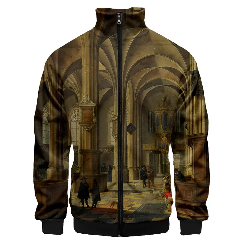thumbnail image 1 of Chaqueta de hombre con estampado 3D de mural de lujo barroco retro, sudadera de exterior de aristocracia medieval, chaqueta de gran tamaño, abrigo, ropa de calle, 1 of 5