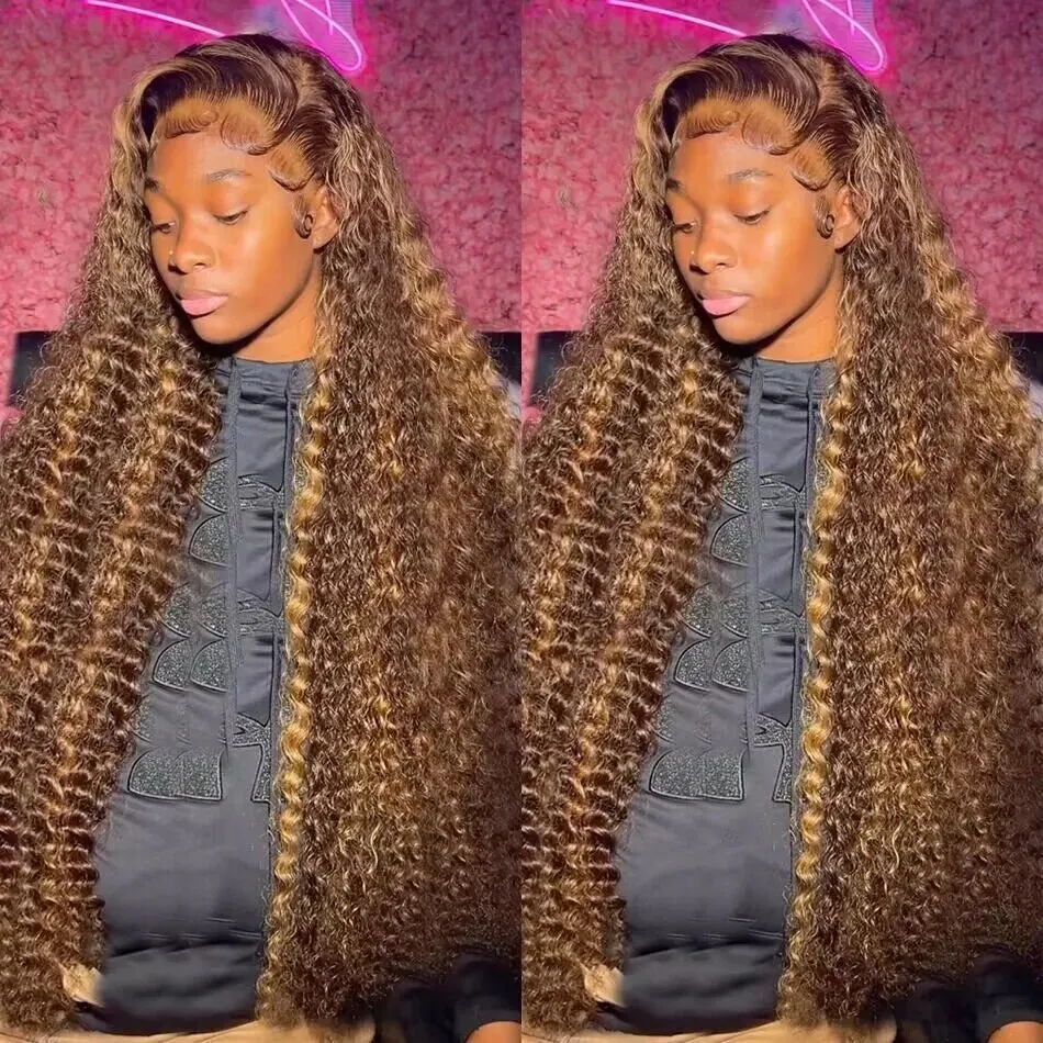 

180% Density 30 32 Inch Highlight Ombre Piano Deep Wave 4/27 13x4 Lace Human Hair Wigs Curly 13x6 Transparent Lace Frontal Wigs