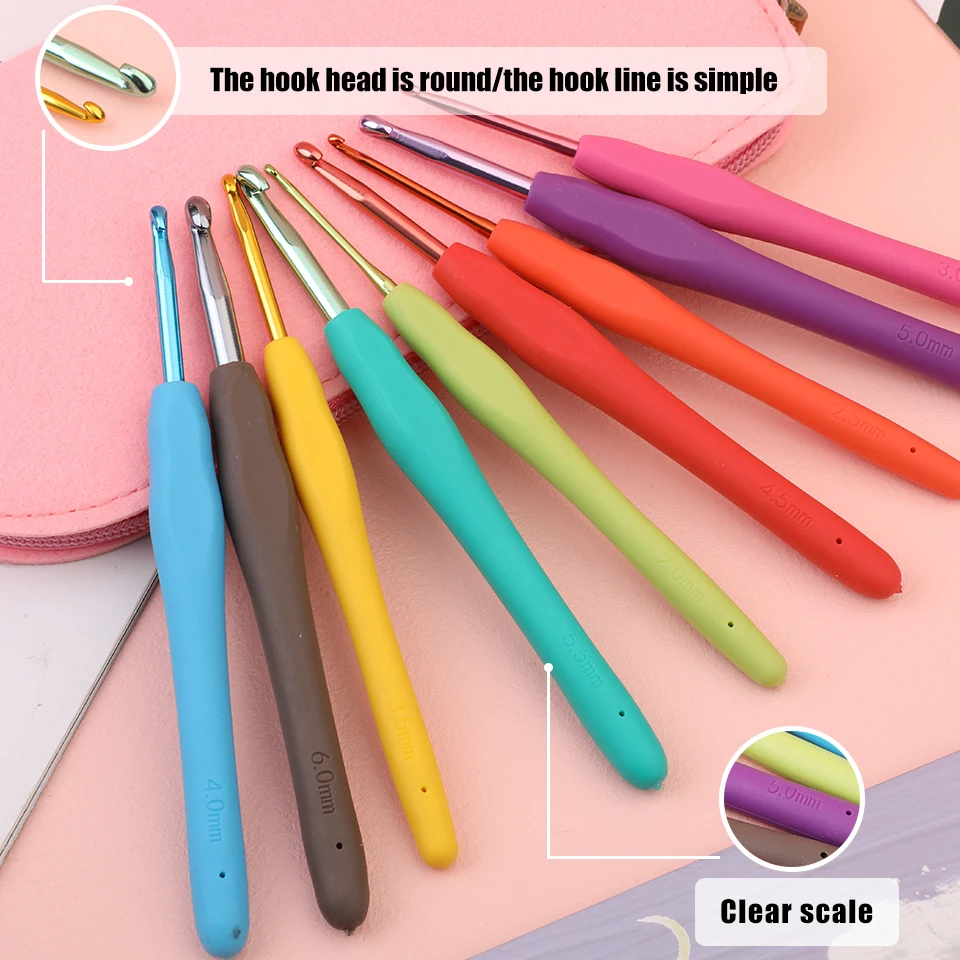 Crochet Hook Kit Soft Handle Knitting Crochet Needles DIY Hand Knitting Accessories for Beginners