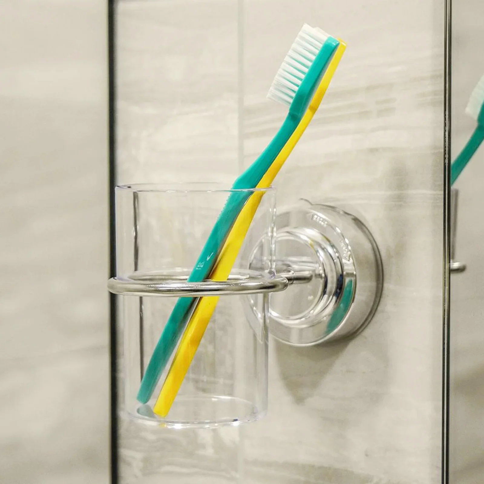 Toothbrush Holder Suction Cup Holder 8 X 15 X 14 Cm Bathroom Bathroom Accessories Cup Plastic Stainless Steel