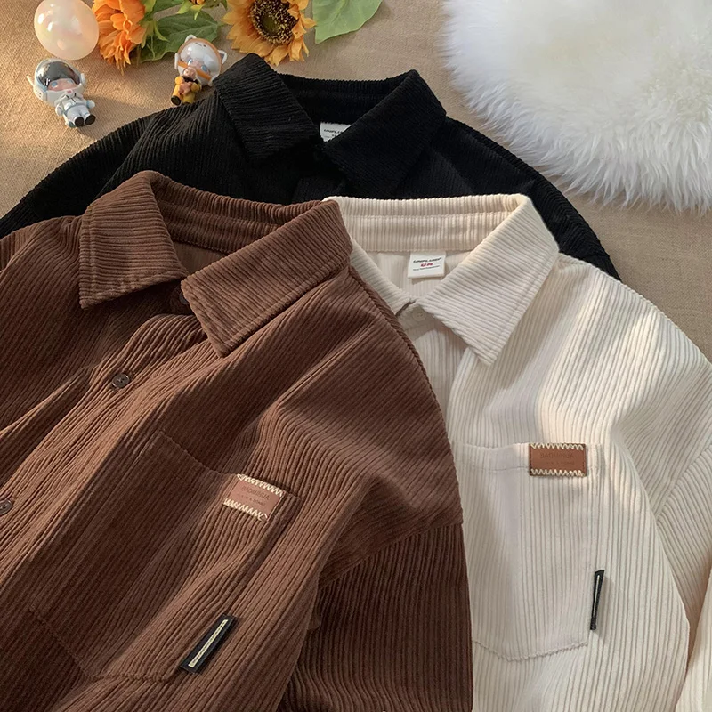 Men's Long Sleeve Corduroy Cardigan Sweatshirts Coat Blouse Tops Streetwear Casual Shirts Men Y2K Korean Winter Outer Clothes