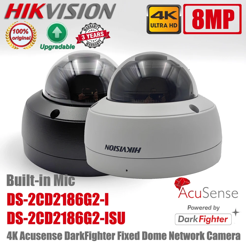 IP Camera Surveillance Camera Original Hikvision DS-2CD2186G2-ISU DS-2CD2186G2-I 8MP 4K POE IR IP67 IK10 DarkFighter AcuSense Dome Built-in Mic