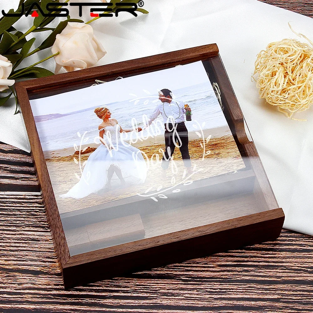 JASTER New USB Flash Drives 128GB Photo Album Wooden Box 64GB Free Custom Logo 32GB Photography Wedding Anniversary External 8GB