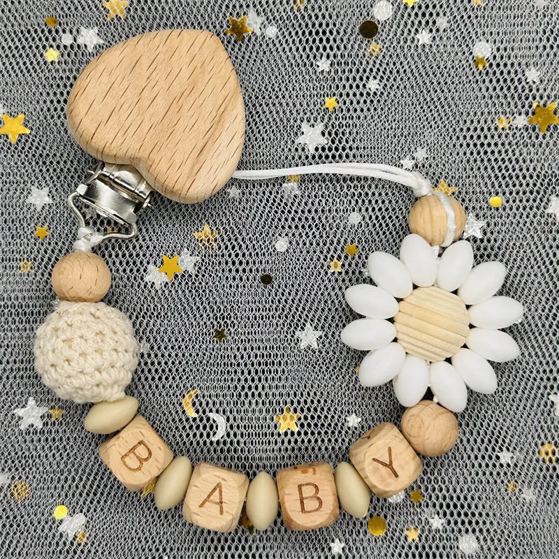 Wooden Personalized Baby Pacifier Chain Clip