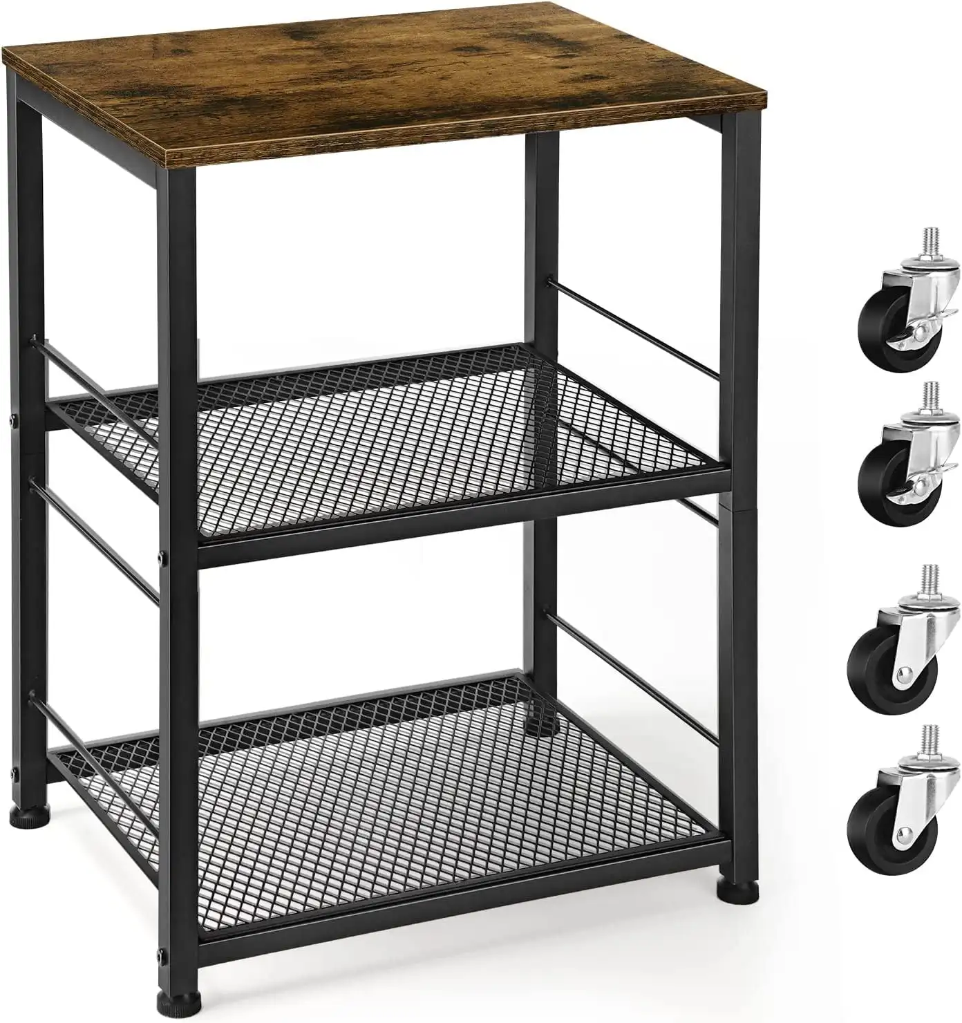 

3 Tier Nightstand End Table, Stable Metal Frame, Rustic Brown