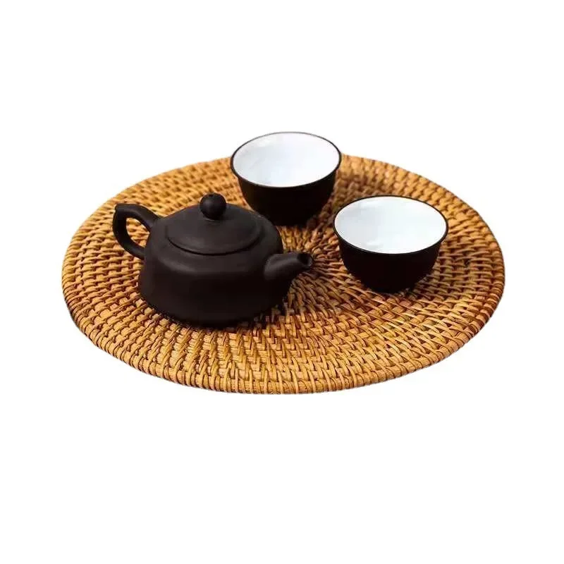 Natural Rattan Woven Teapot Coaster Holder Woven Tea Ceremony Creative Placemat Table Mat Bowl Mat Plate Mat Heat Insulation Mat 1
