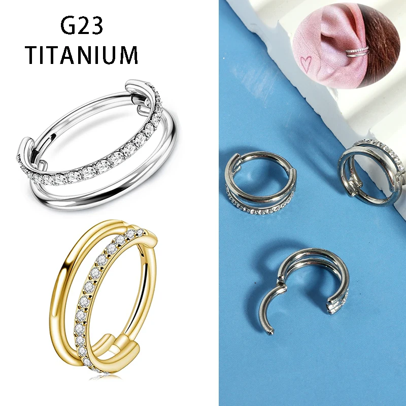 G23 Titanium Nose Rings Hinged Septum Clicker Segment Ear Tragus Cartilage Helix Daith Lip Body Piercing Jewelry Golden Earrings