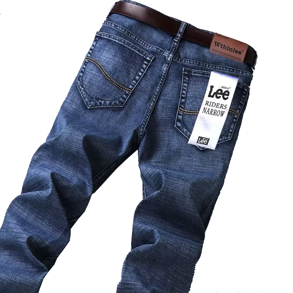 Classic Business Casual Jeans Men High Quality Retro Slim Stretch Mens Jeans Cotton Trousers Embroidery Jean Homme Denim Pants