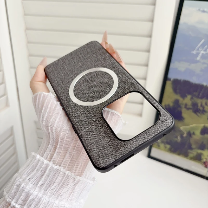 ELVEV Magnetic Premium TPU+PC Woven Cloth Pattern Phone Case Cover